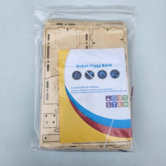 Robot Piggy Bank STEM Craft DIY Wood Coin Eating Puzzle Project Science Toy NEW - Picture 2 of 6